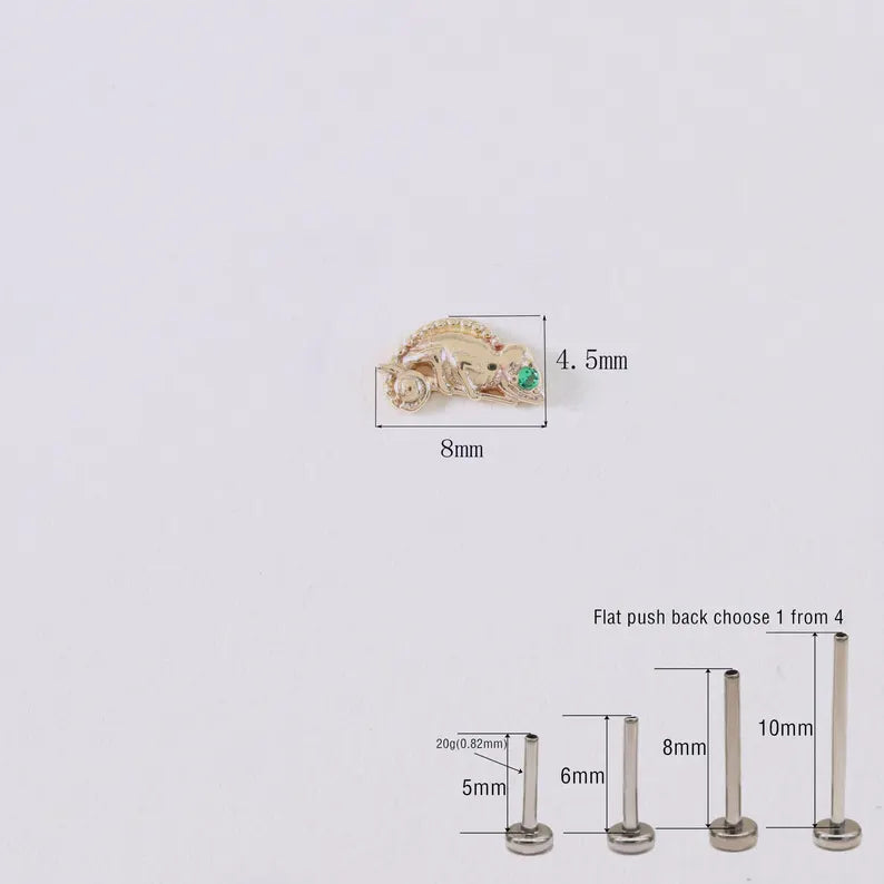 14k Gold Lizard Stud Cartilage Earring
