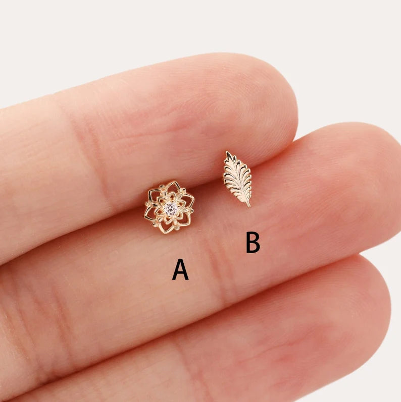 14K Gold Mandala Helix Stud Earring