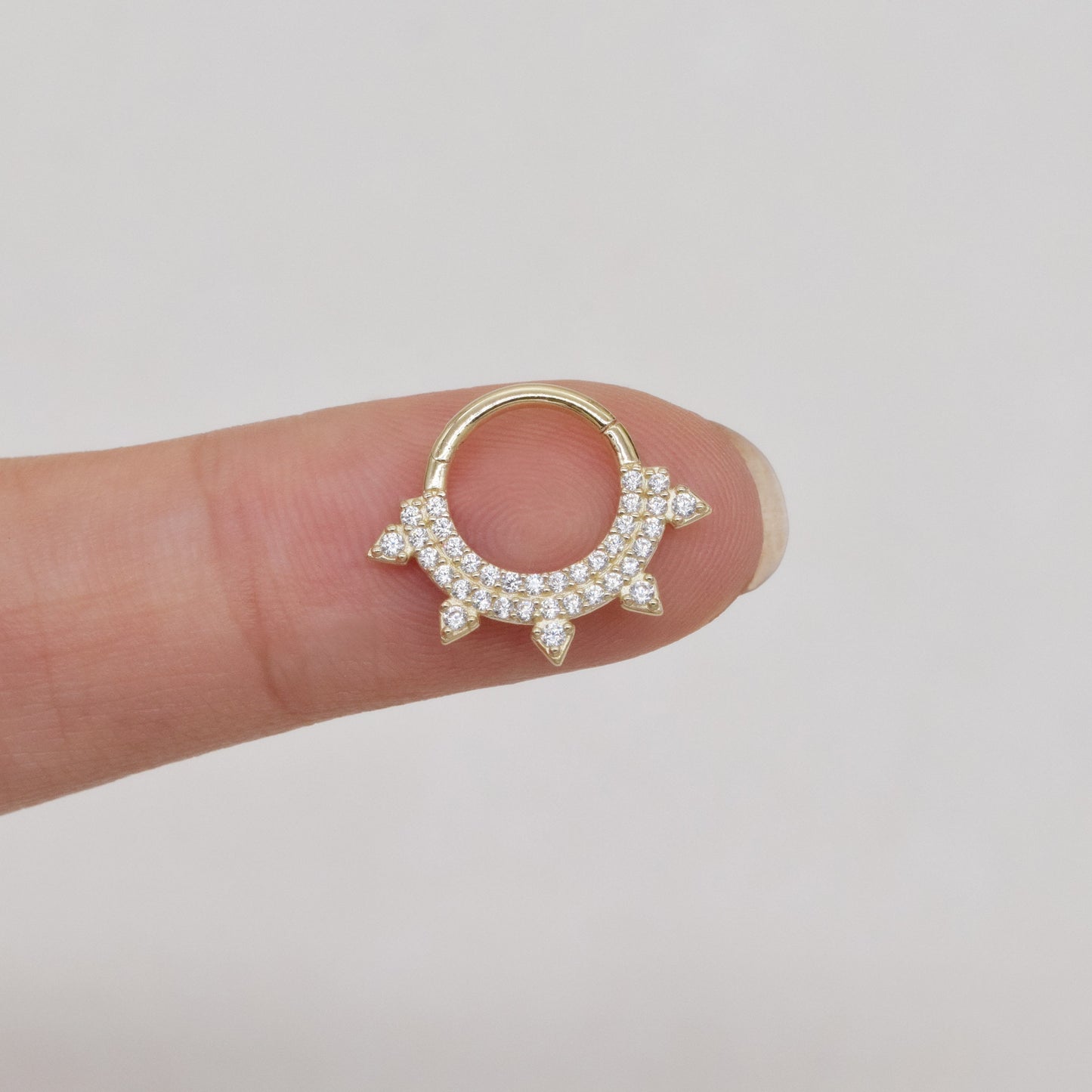 14K Gold Cubic Zirconia Diamond Sunshine Hoop 16G