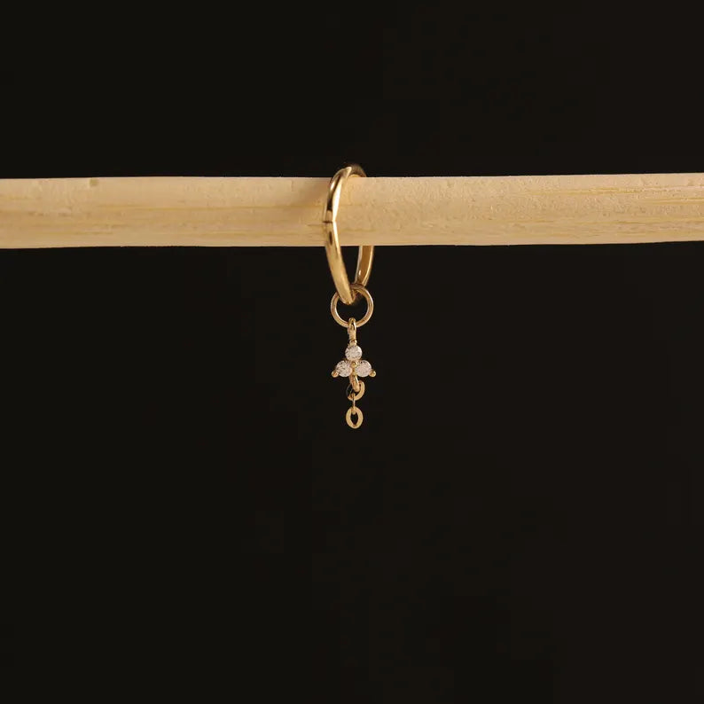 14K Gold Floral CZ Dangle Earring
