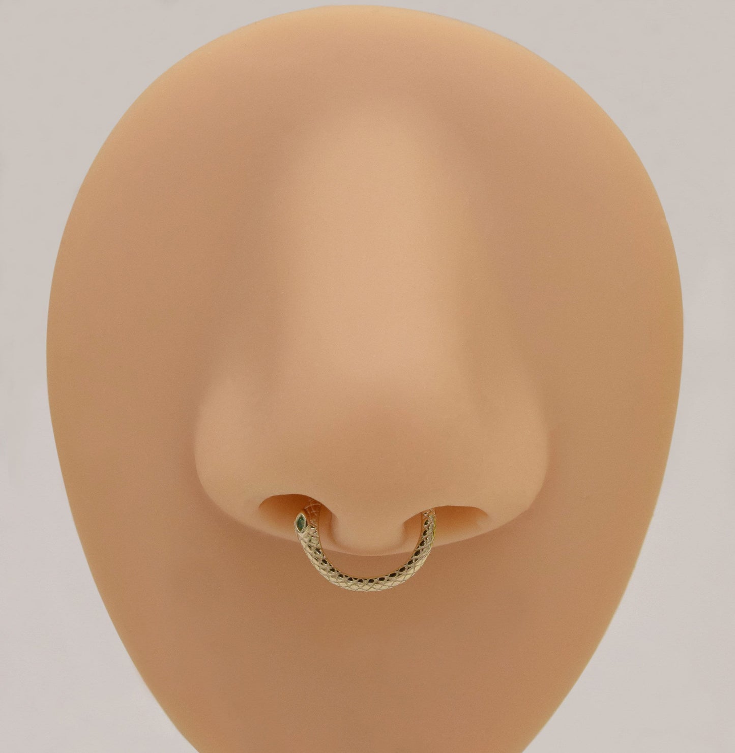 14K Solid Gold Snake Septum Helix Tragus Emerald Hoop