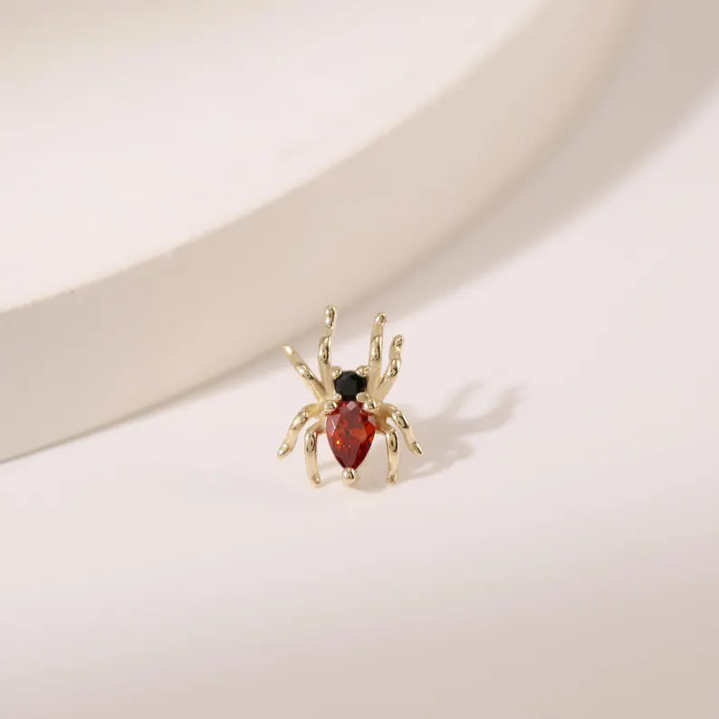 14K Solid Gold Red Spider Stud Earring for Cartilage