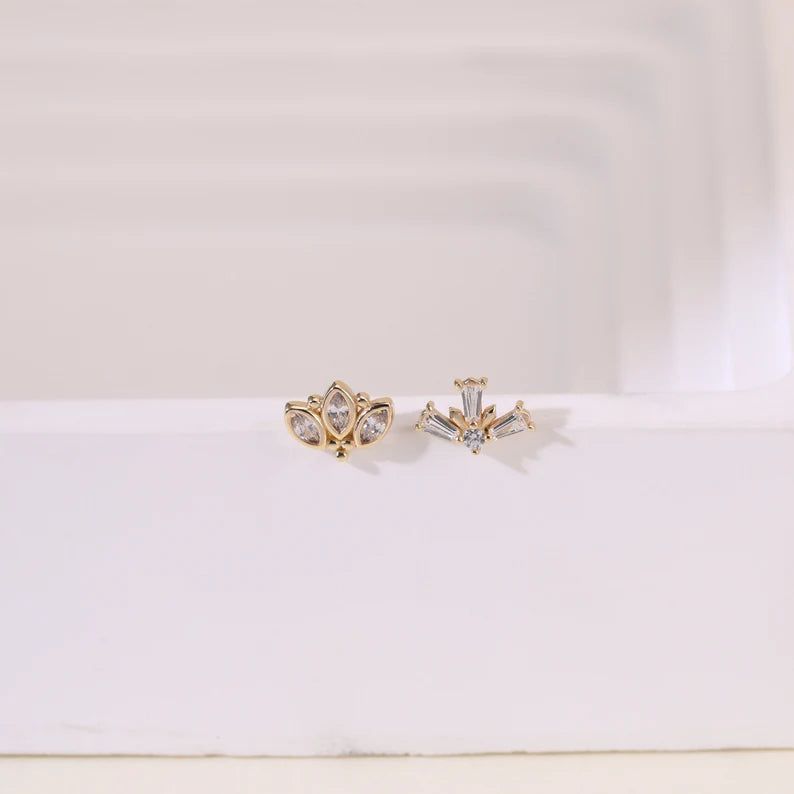 14K Gold Flower Geometric Cartilage Stud
