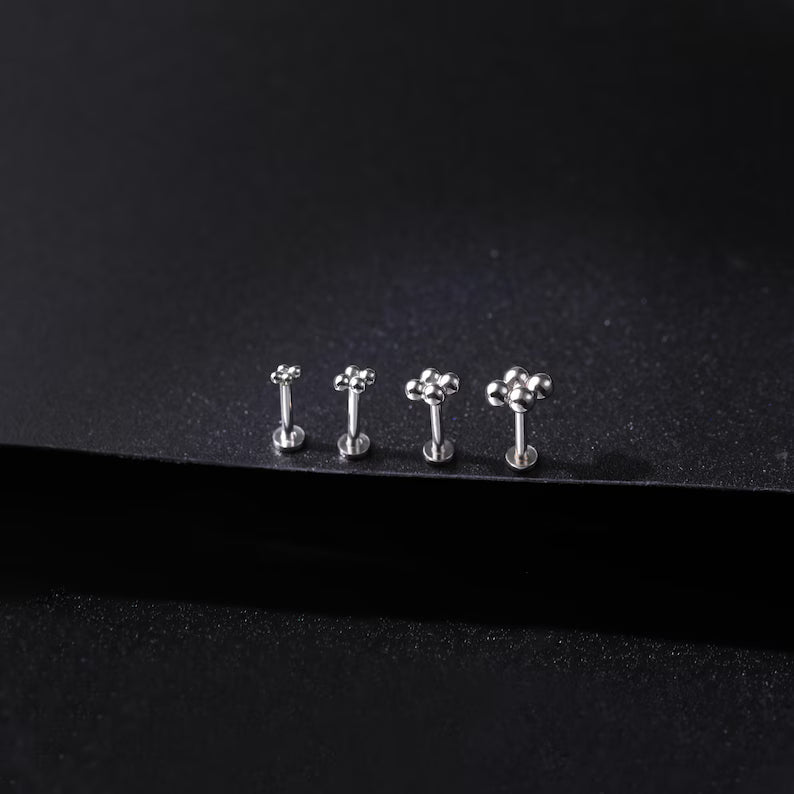 14K White Gold Four Bead Stud