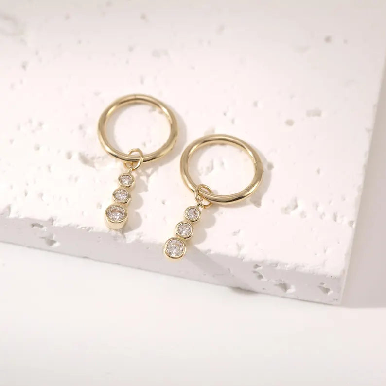 14K Gold Triple Braided Hoop Dangle Earring