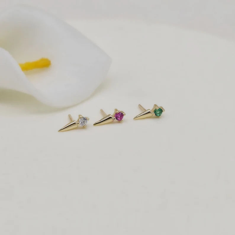 14K Gold Dainty CZ Cartilage Stud