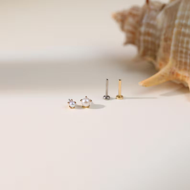 14K Gold Minimalist Pearl Stud Earring