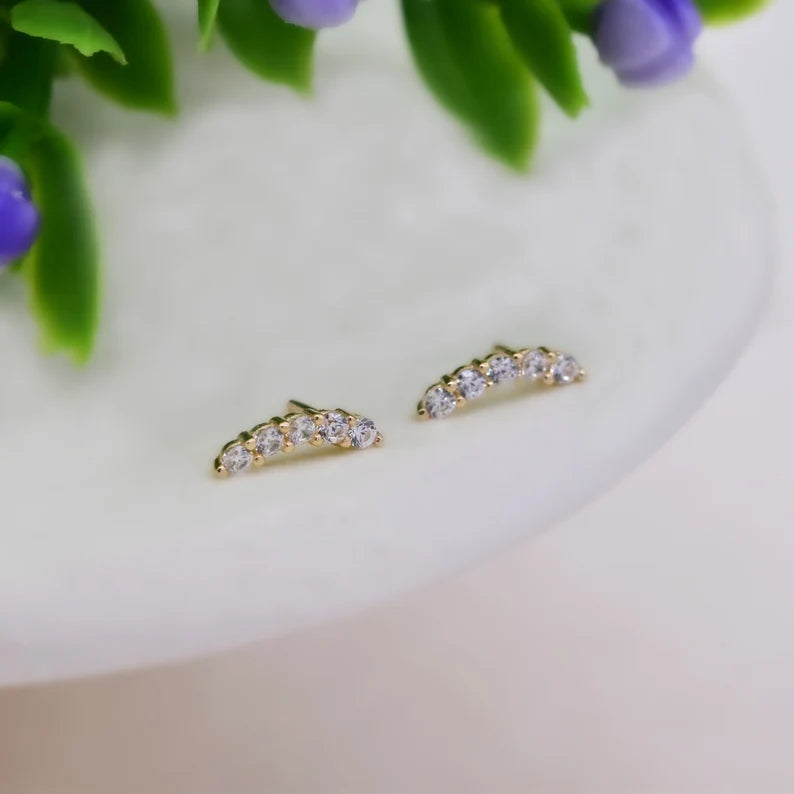 14K Gold Dainty Climber Bar Earring
