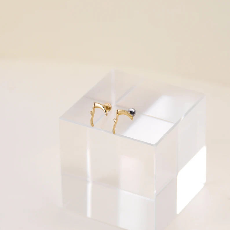 14k Solid Gold Curved Scythe Sickle Cartilage Stud