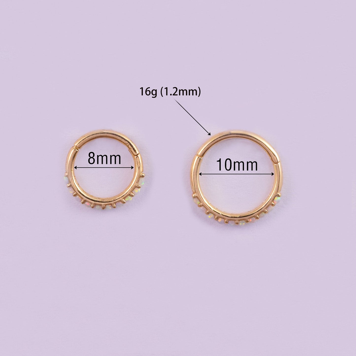 14K Solid Gold Opal Septum Nose Ring 16g