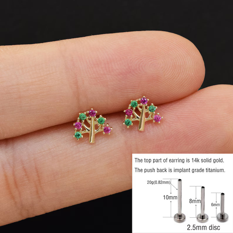 14K Solid Gold Tree Cartilage Helix Conch Tragus Stud