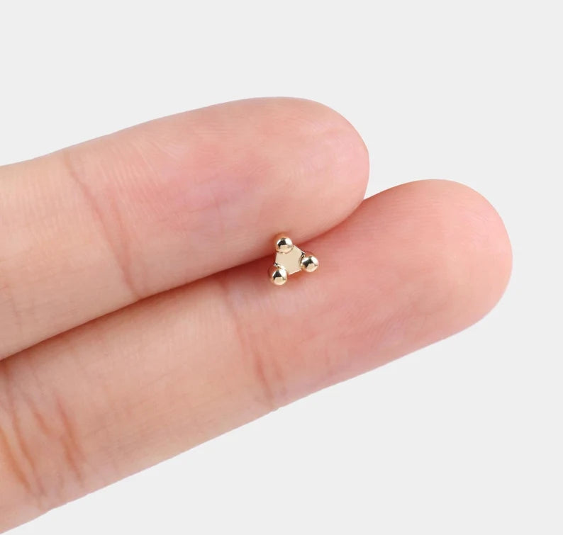 14K Solid Gold Triangle Helix Tragus Stud