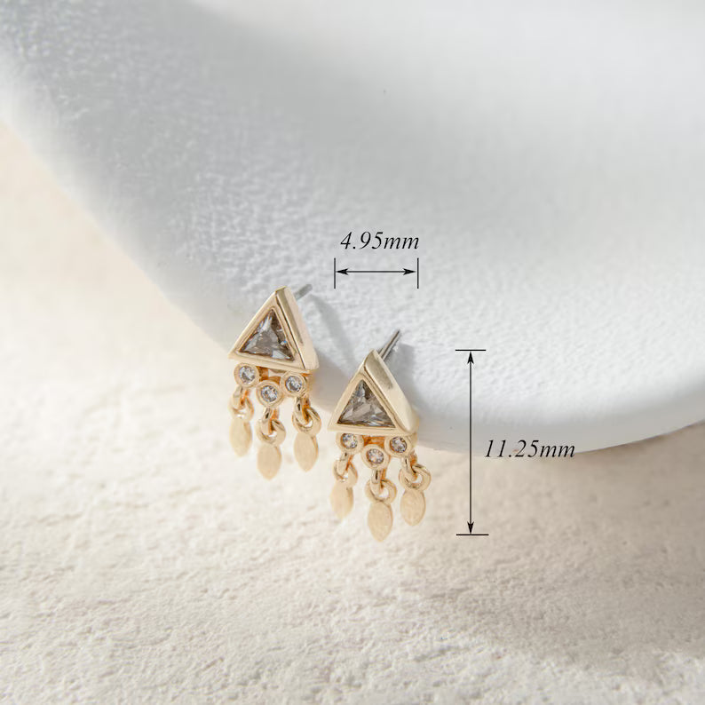 14K Solid Gold Triangle Drop Earring