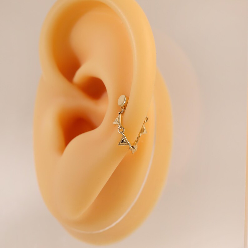 14K Solid Gold Triangle Chain Helix Nose Accessory