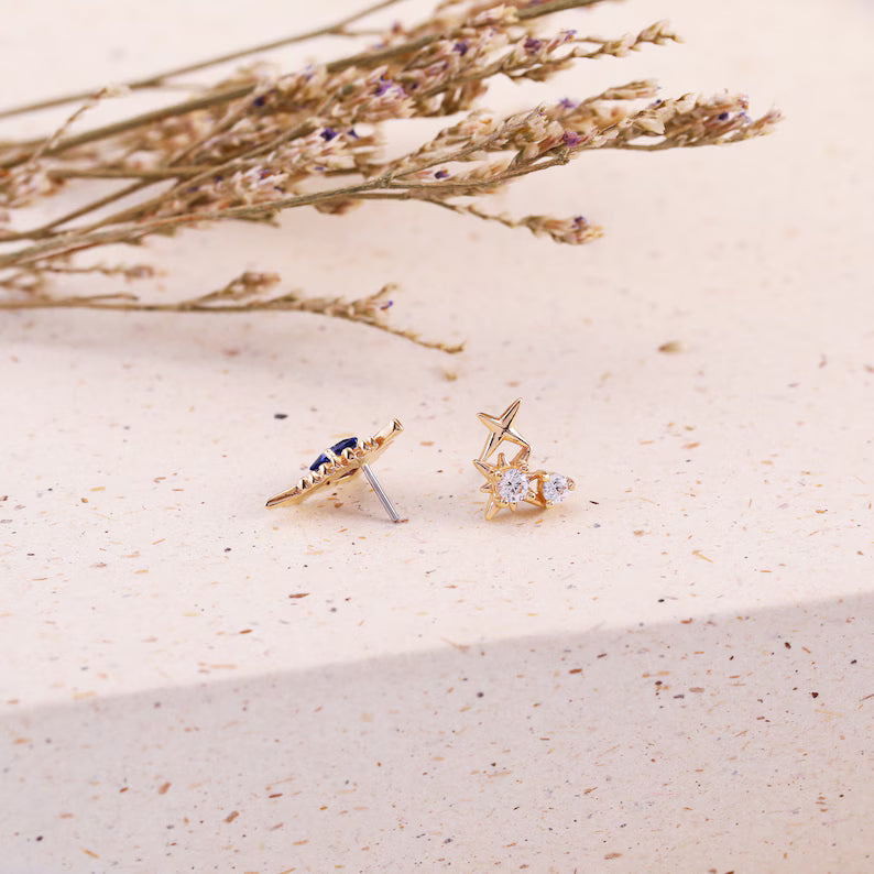 14K Gold Celestial Helix Conch Tragus Stud