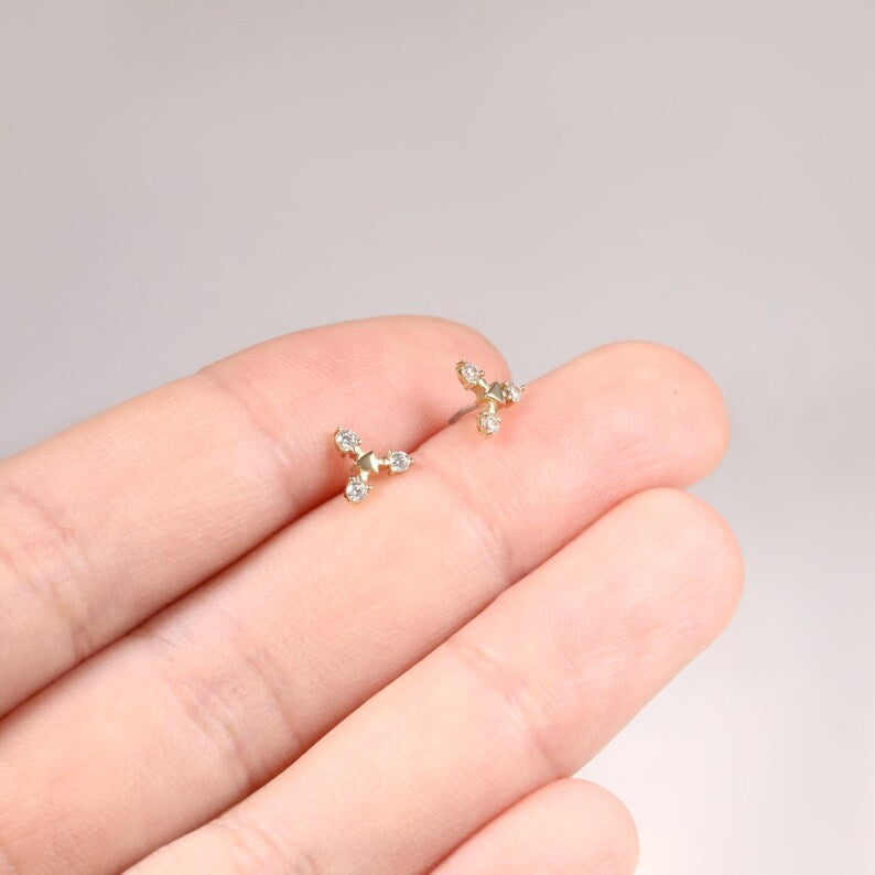 14K Gold Triangle Stud Minimalist Cartilage Earring