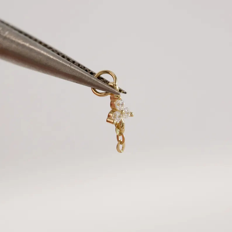14K Gold Floral CZ Dangle Earring