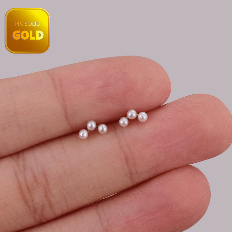14K Gold Trinity Pearl Stud Earring