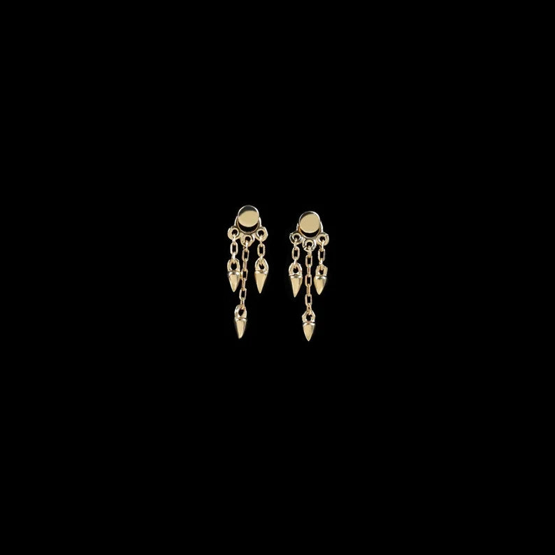 14K Gold Dangle Cone Triple Chain Tragus Earring