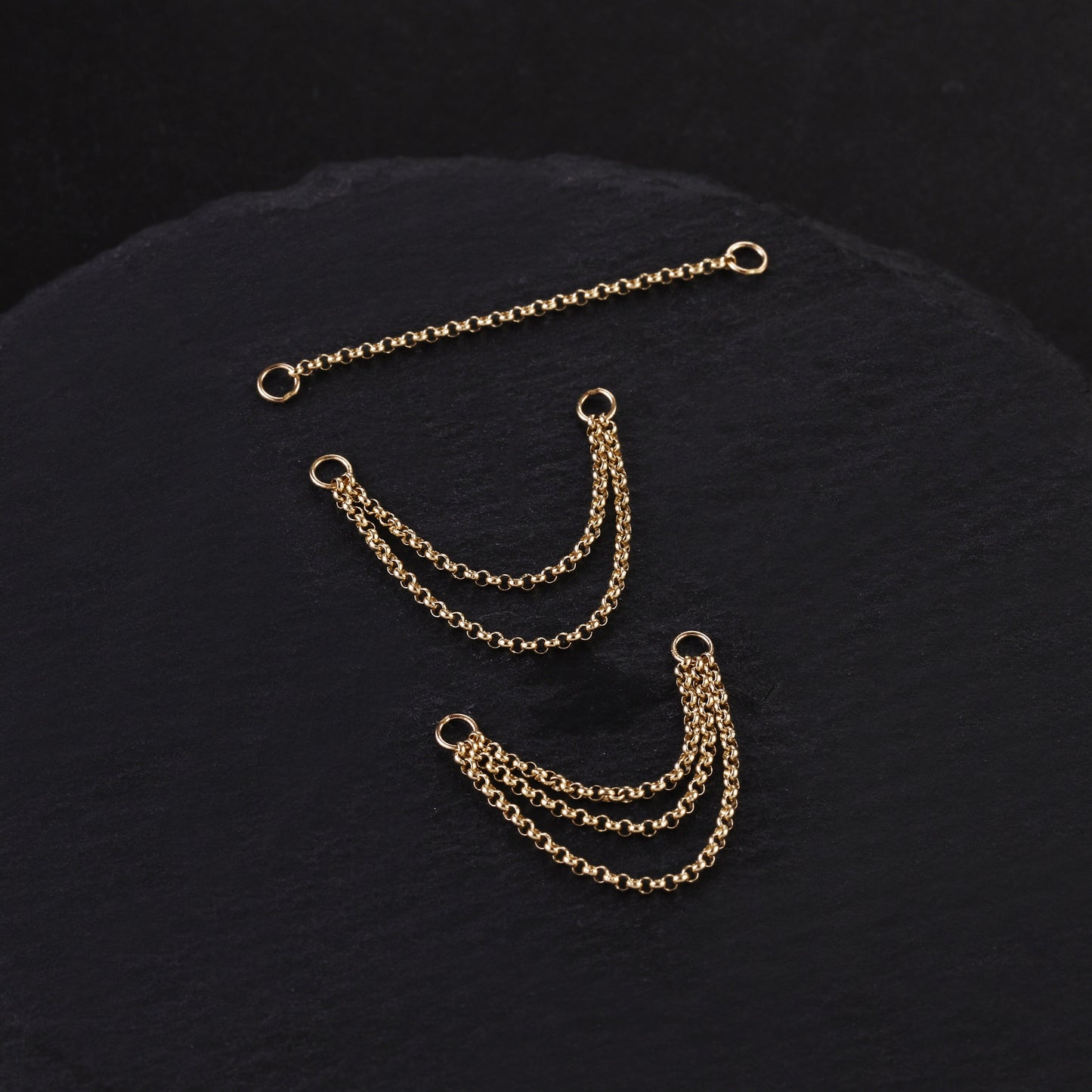 14K Solid Gold Triple Chain Earring Double Chain Piercing Helix Link Connector
