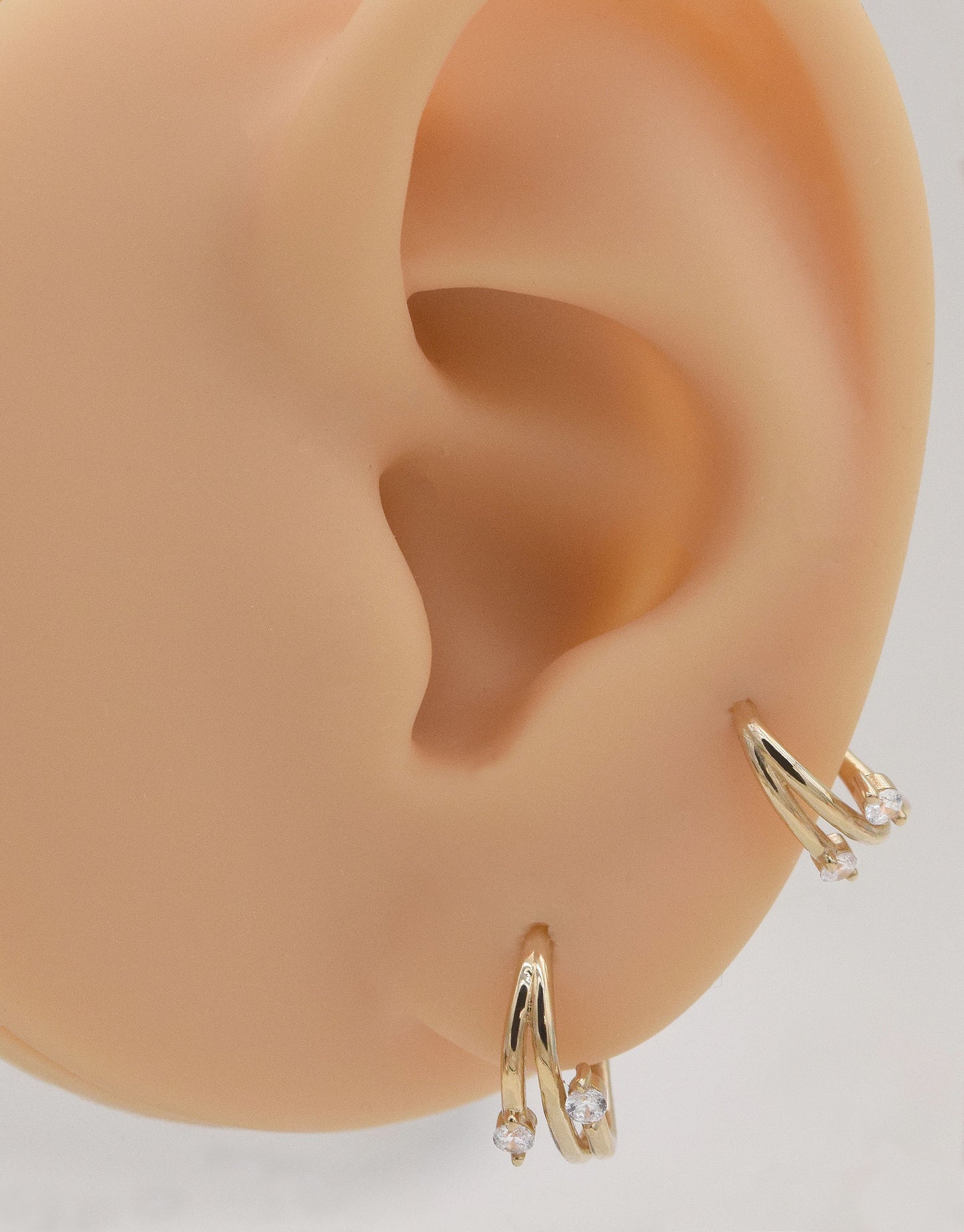 14K Solid Gold Triple Row Clicker Hoop 16G