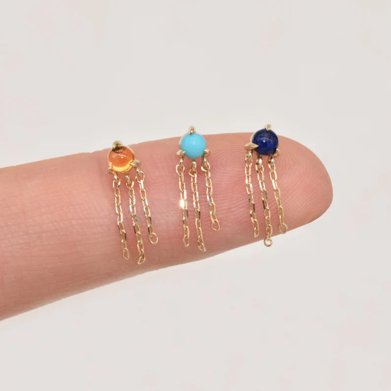 14K Solid Gold Gemstone Dangle Stud Earring