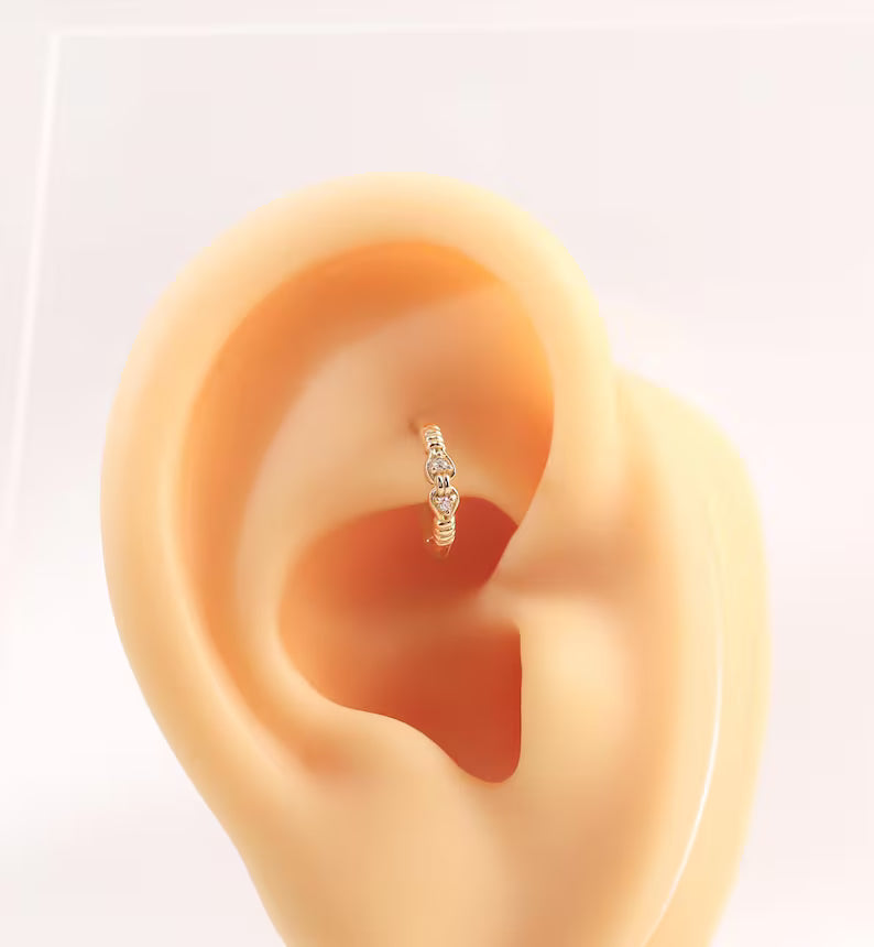 14K Gold Heart Knot Septum Daith Helix Nose Hoop 16g 8mm
