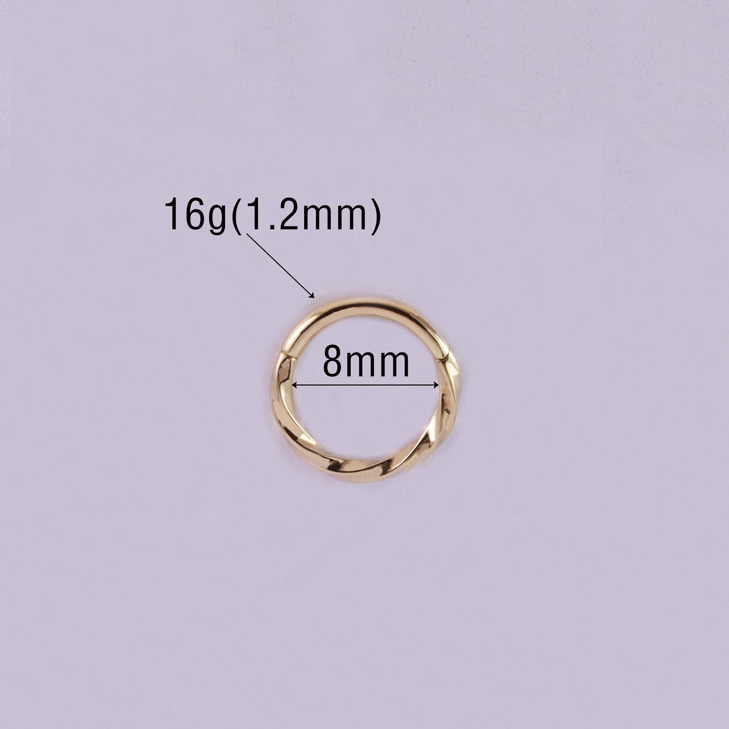 14K Solid Gold Twisted Hoop Earring 16G