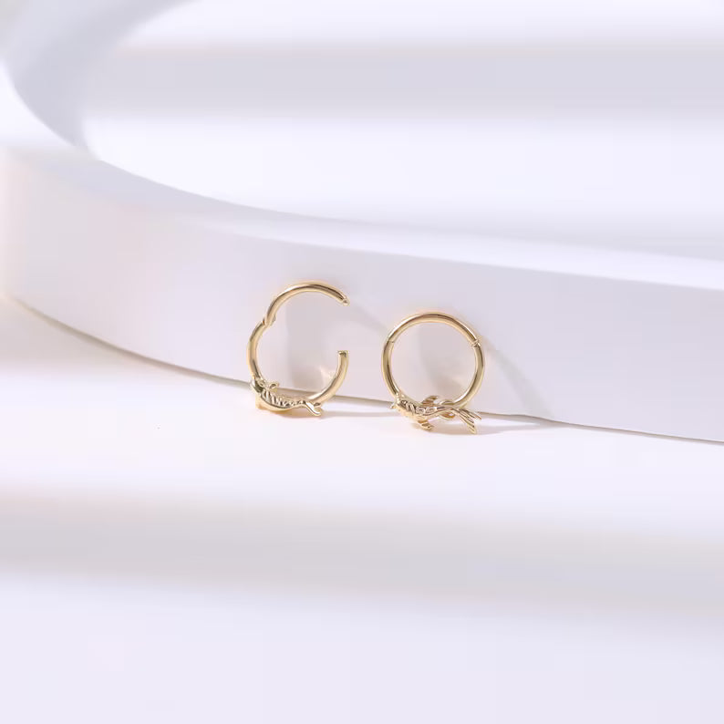 14K Gold Fish Clicker Hoop Nose Ring 18g