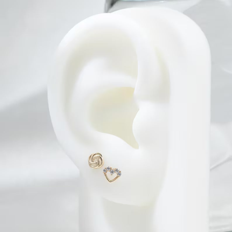 14K Gold Heart Rose Flat Back Studs