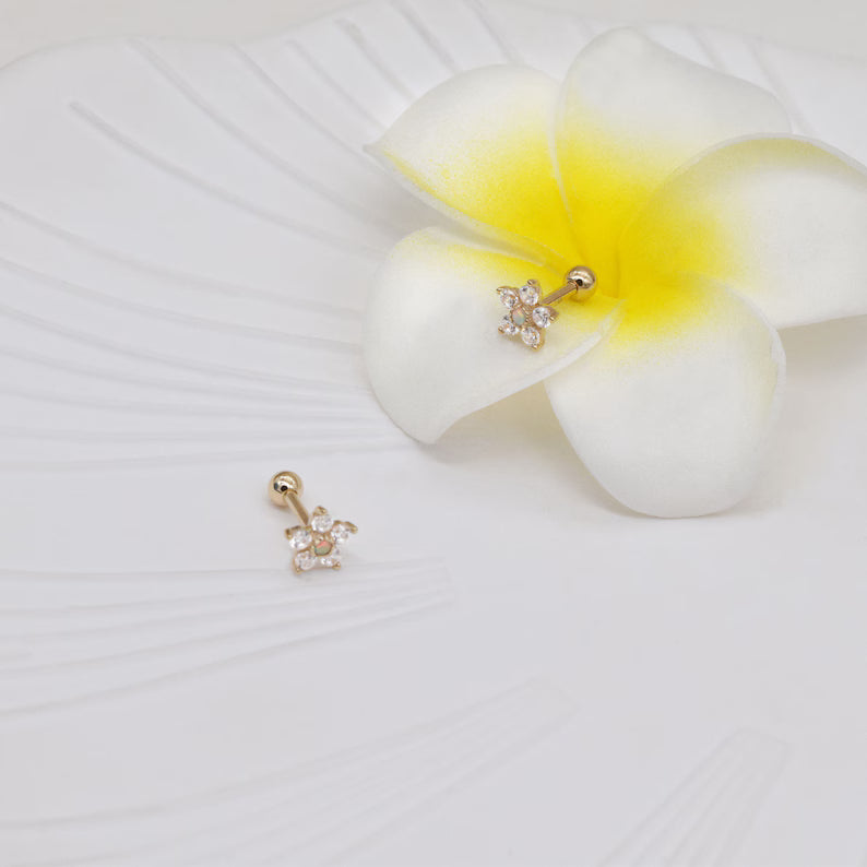 14K Gold Opal Cluster Helix Stud