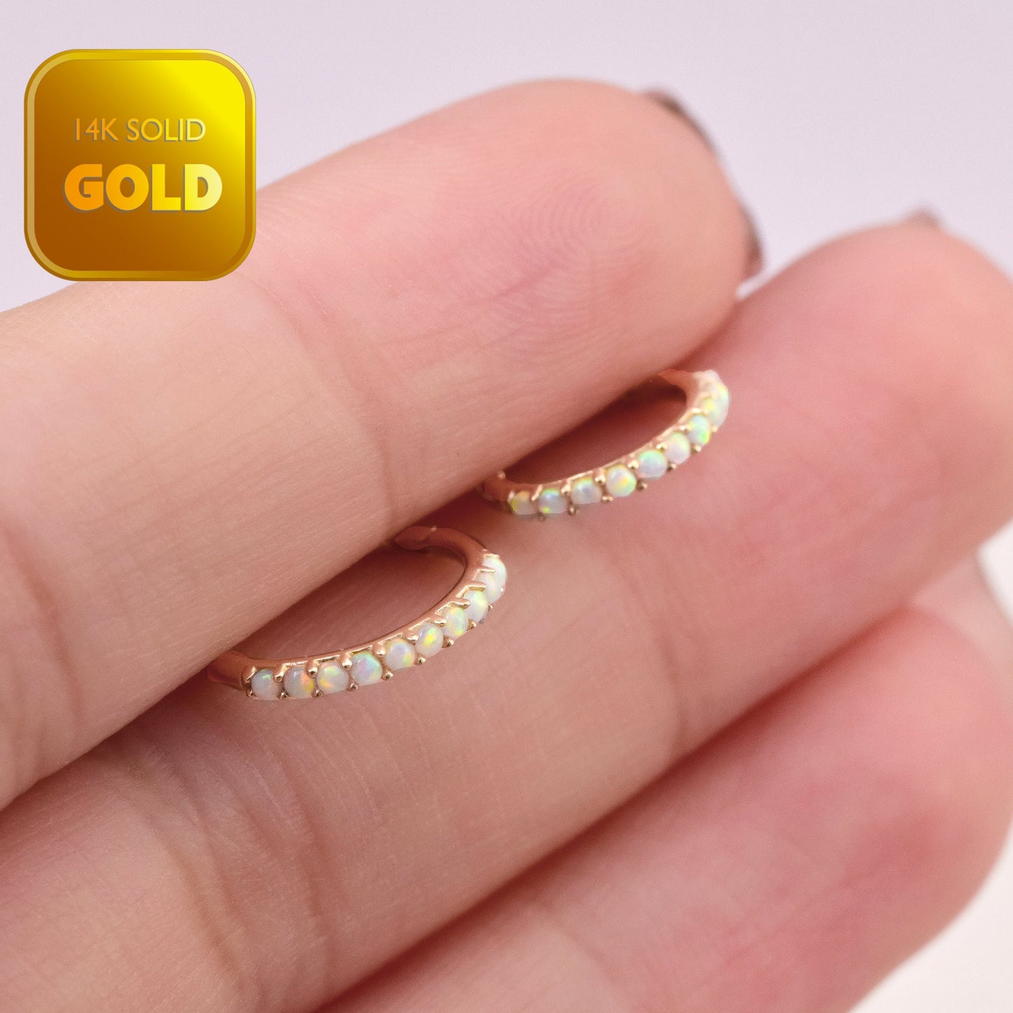 14K Solid Gold Opal Septum Nose Ring 16g