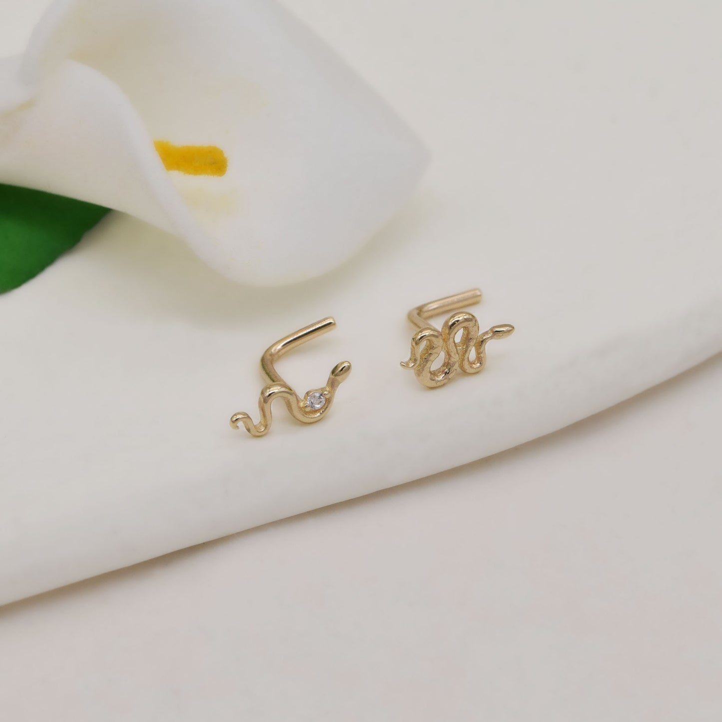 14K Solid Gold Snake Nose Ring L Shape 20g