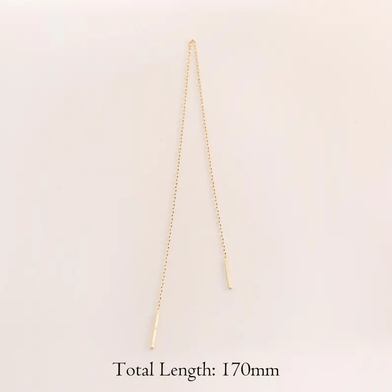 14K Solid Gold Chain Threader Earring
