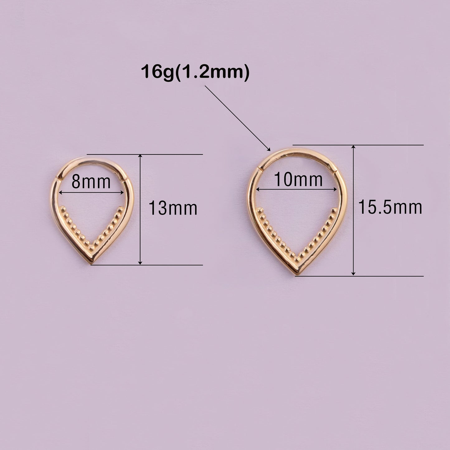 14K Solid Gold V-Shaped Septum Ring 16G