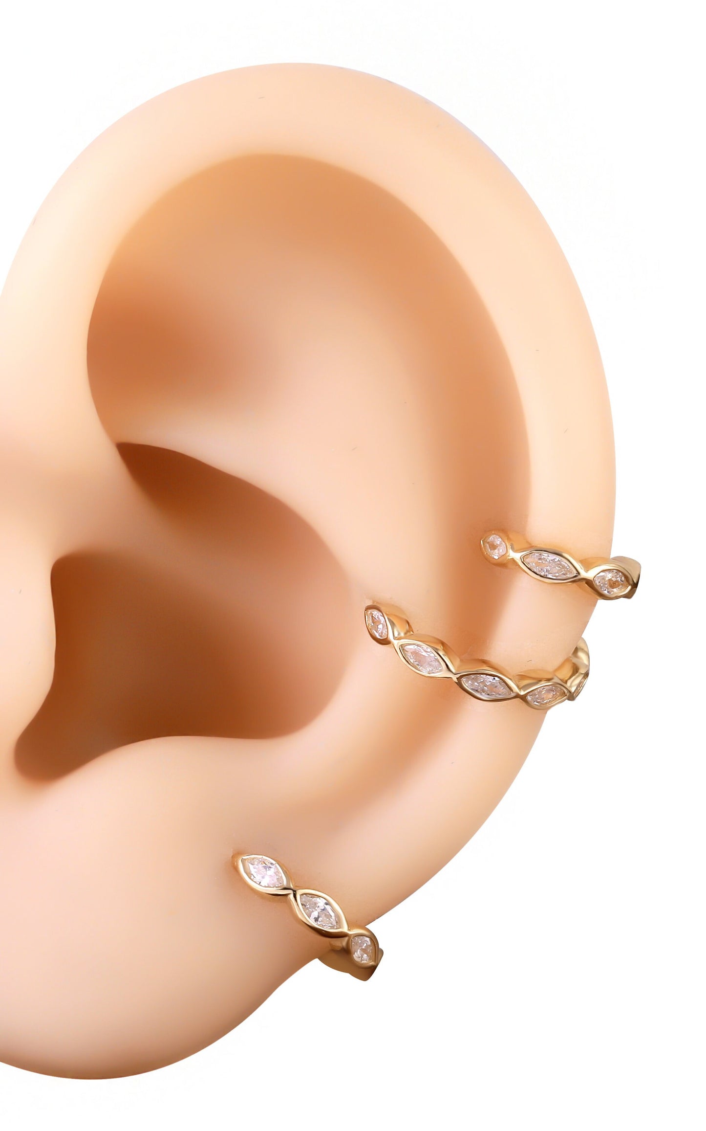 14K Solid Gold Marquise Clicker Helix Daith Rook Nose Hoop 16g