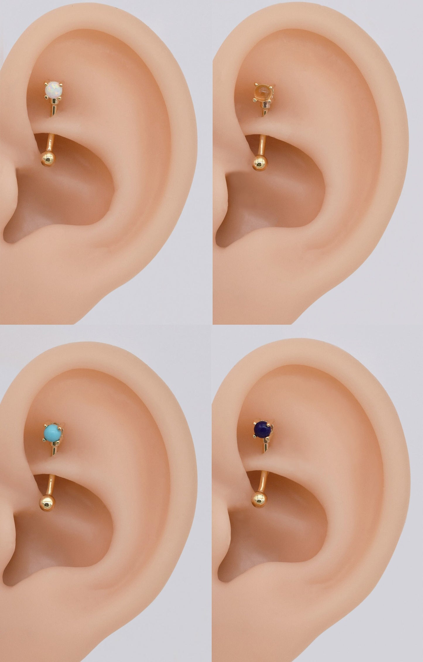 14K Solid Gold Gemstone Rook Earring Turquoise Citrine Lapis Opal 16g