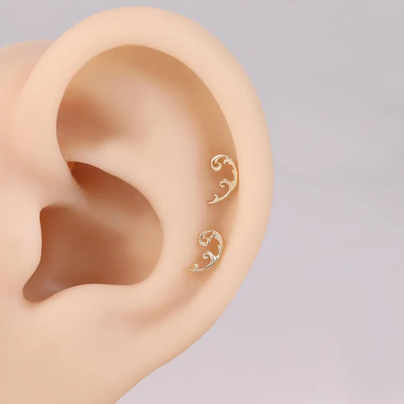 14K Solid Gold Vine Leaf Ear Climber