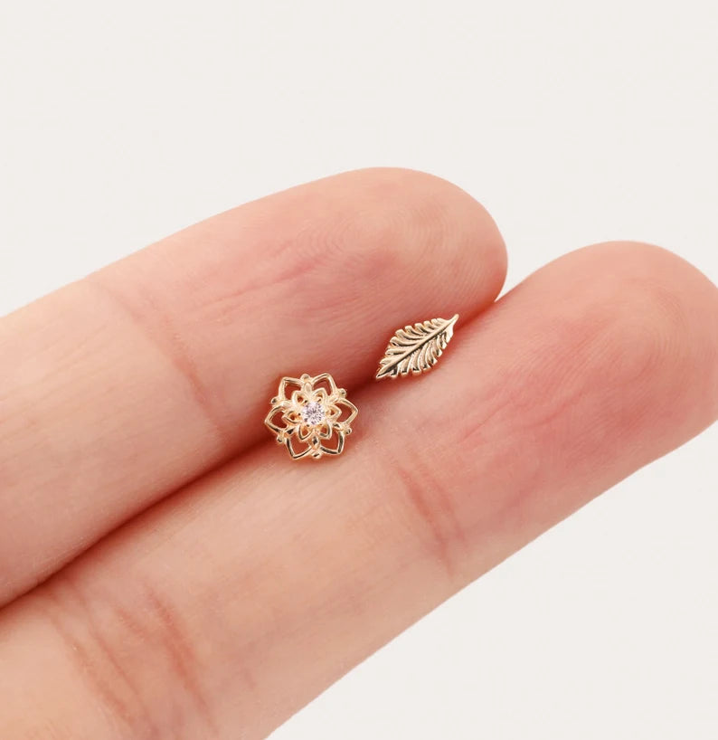 14K Gold Mandala Helix Stud Earring