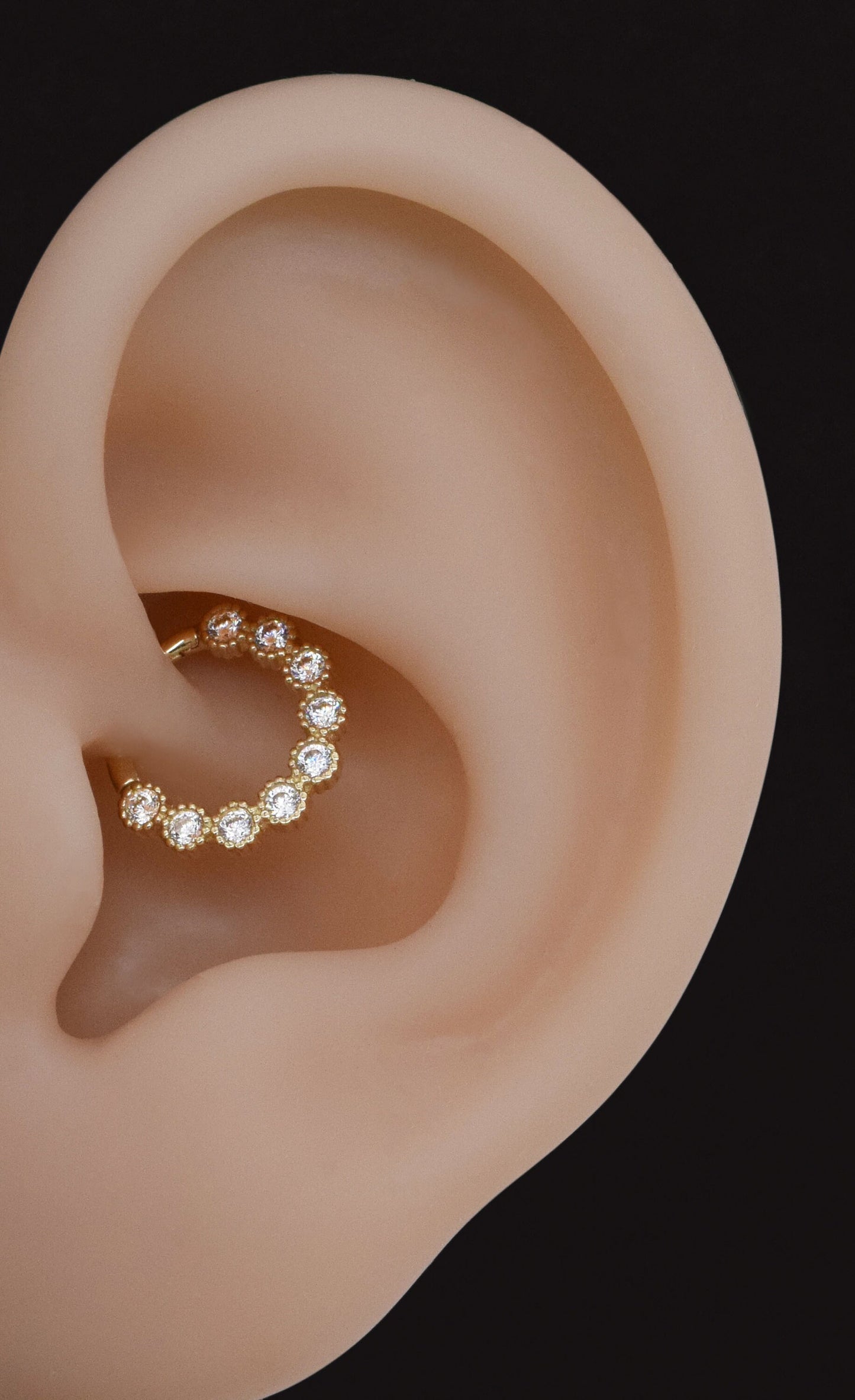 14K Solid Gold Cubic Zirconia Daith Earring Cartilage Hoop Septum Ring 16G
