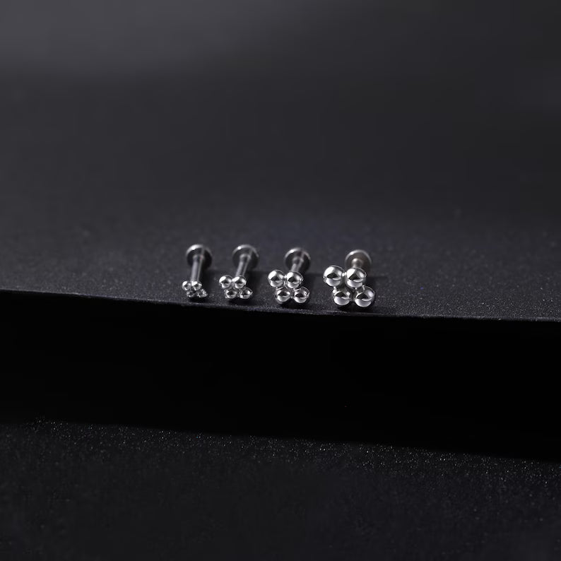 14K White Gold Four Bead Stud