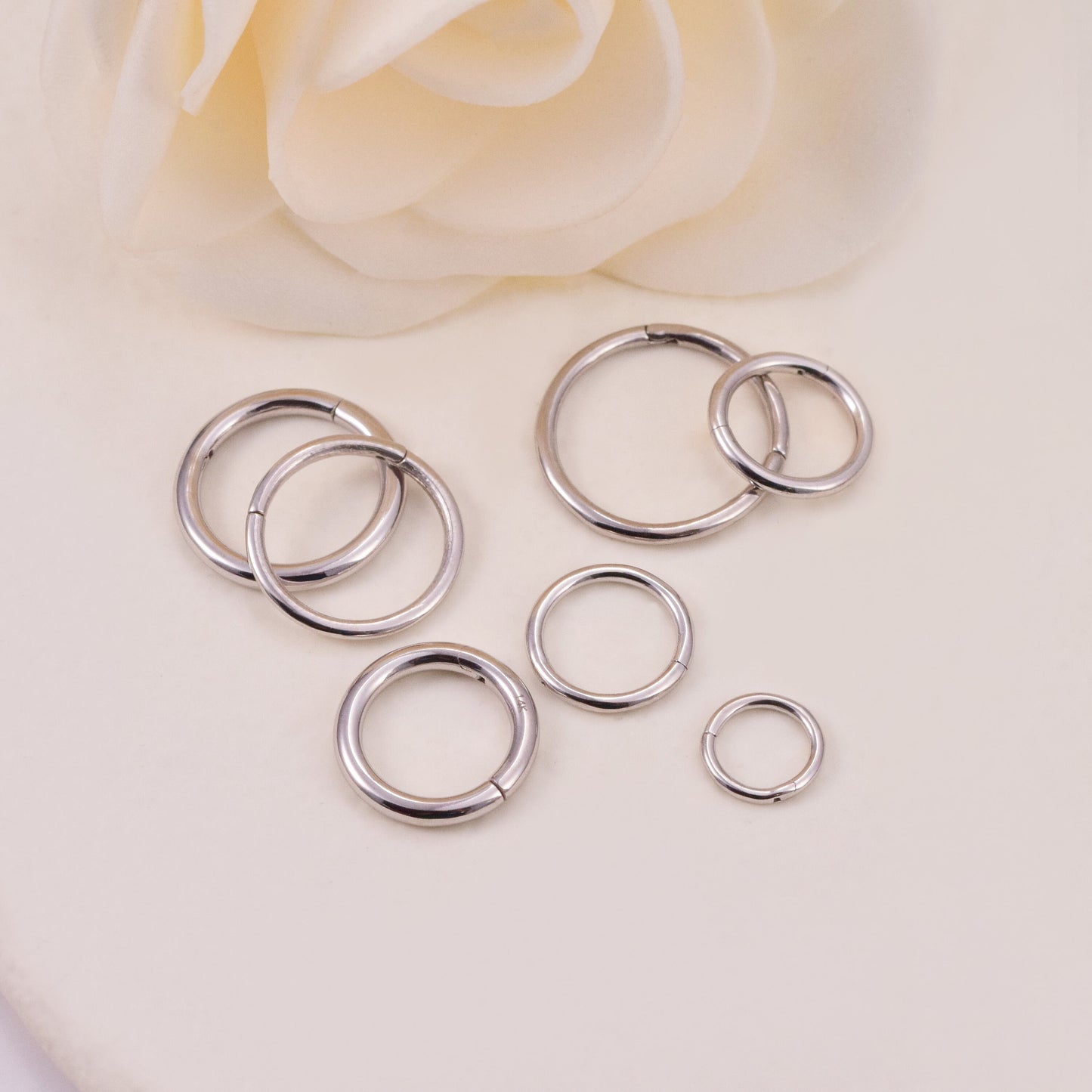 14K Solid White Gold Hinged Hoop Earring 16G 18G
