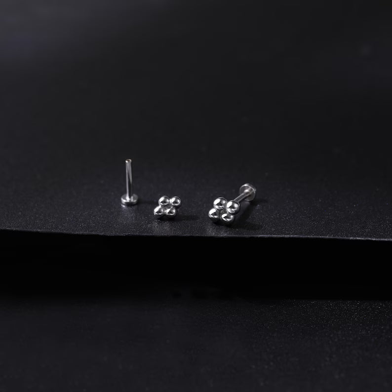14K White Gold Four Bead Stud