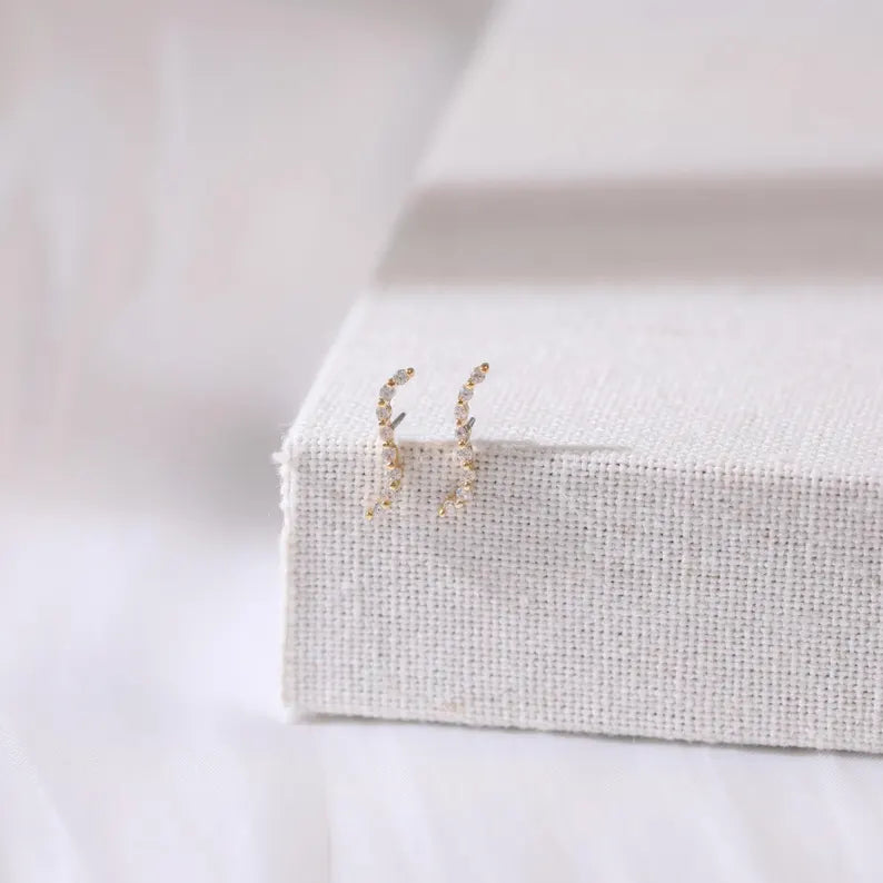 14K Solid Gold Crystal Climber Earring