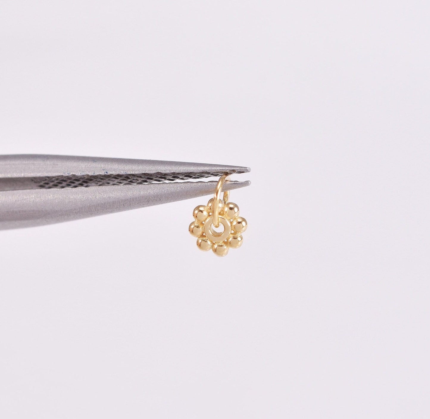 14K Solid Gold Flower Charm Earring Tiny Dot & Circle Stud for Cartilage
