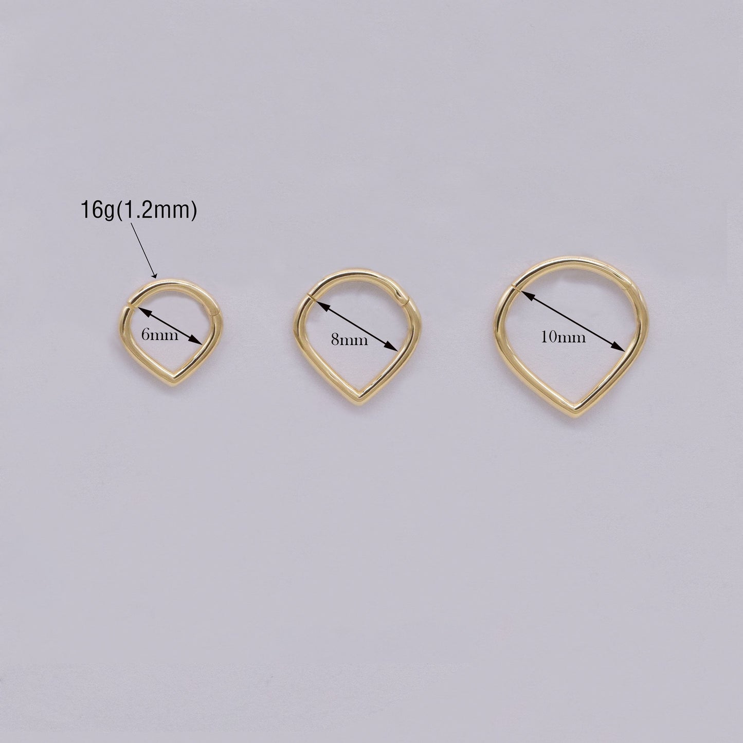 14K Solid Gold Triangle Septum Ring V-Shaped Hinged Clicker Hoop 16g