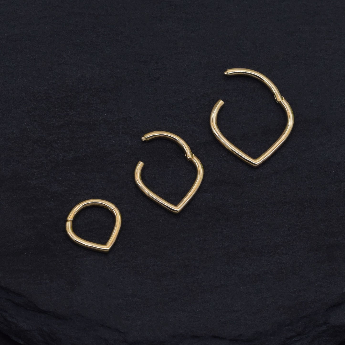 14K Solid Gold Triangle Septum Ring V-Shaped Hinged Clicker Hoop 16g