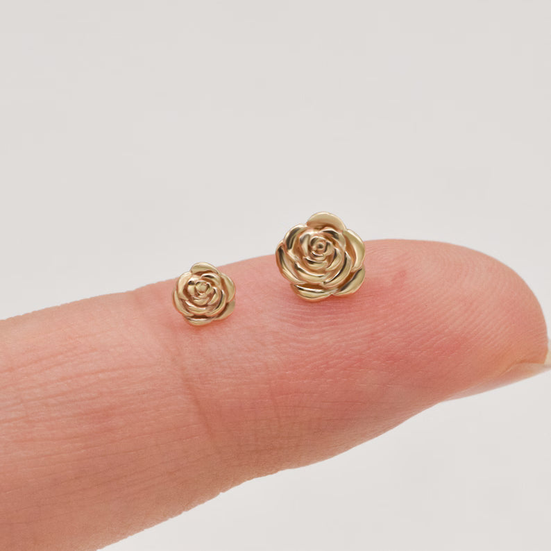 14K Solid Gold Rose Stud Helix Conch Tragus Earring
