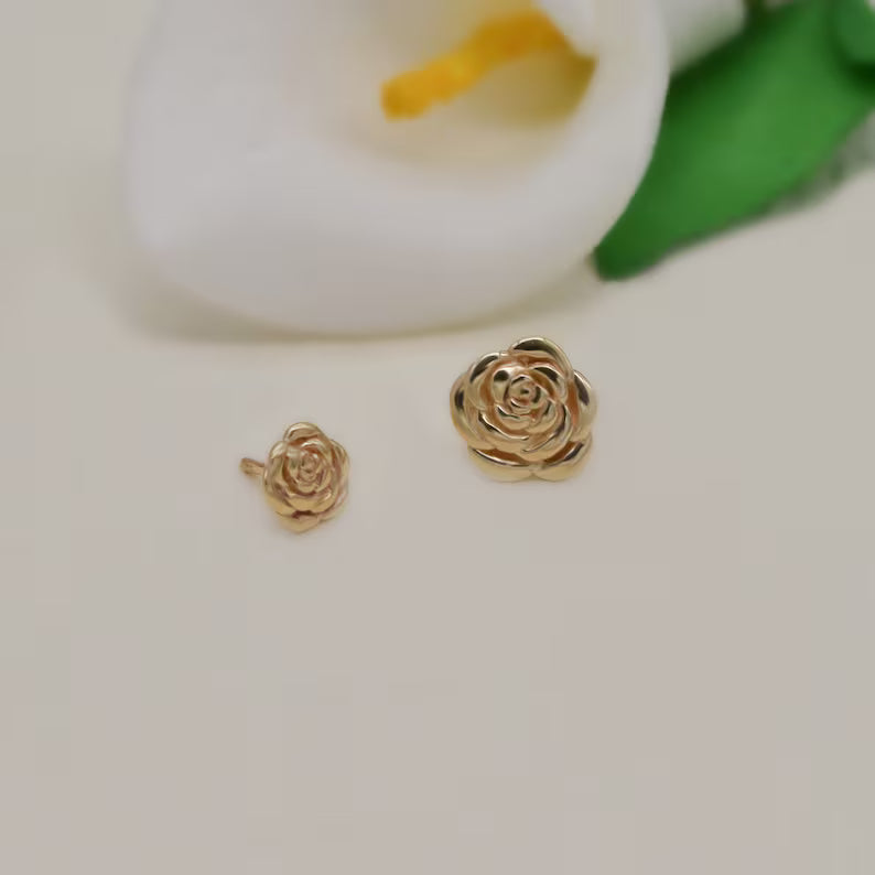 14K Solid Gold Rose Stud Helix Conch Tragus Earring