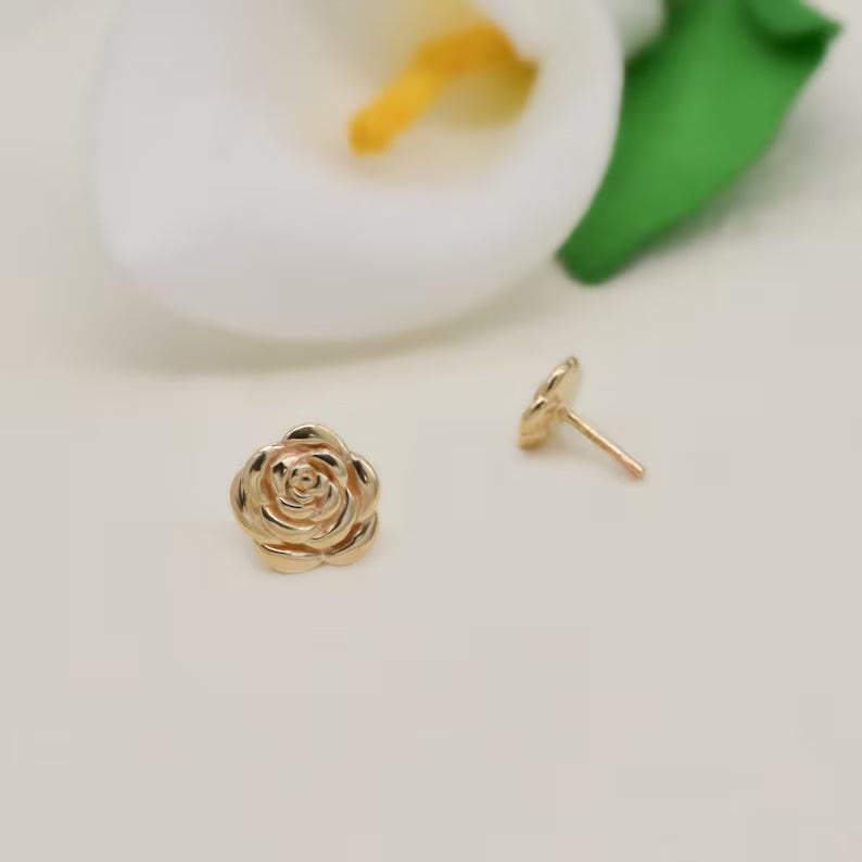 14K Solid Gold Rose Stud Helix Conch Tragus Earring